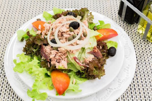 Tuna salad with fresh vegetable, mediterranean cuisine