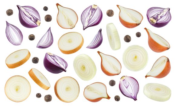 Sliced onion isolated on white background with clipping path