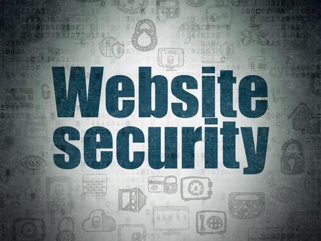 Protection concept: Painted blue text Website Security on Digital Data Paper background with   Hand Drawn Security Icons