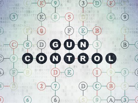 Privacy concept: Painted black text Gun Control on Digital Data Paper background with Hexadecimal Code
