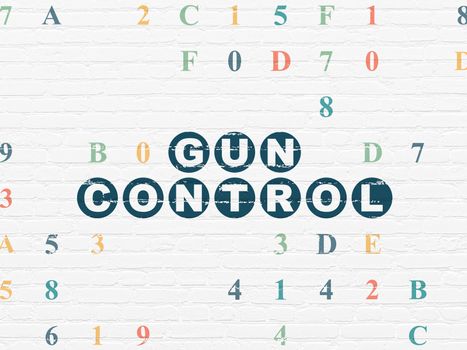 Safety concept: Painted blue text Gun Control on White Brick wall background with Hexadecimal Code