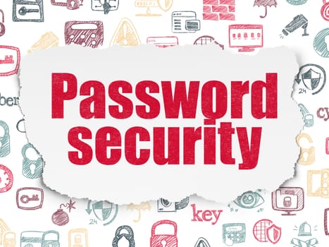 Protection concept: Painted red text Password Security on Torn Paper background with  Hand Drawn Security Icons