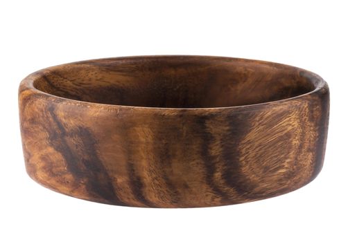 Empty wooden bowl isolated on white background with clipping path.