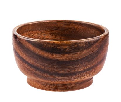 Empty wooden bowl isolated on white background with clipping path.