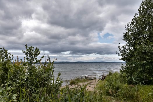 evening lake in cloudy weather, South Ural, Uvildy