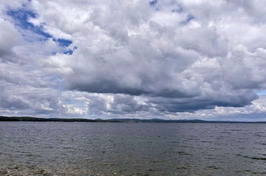 evening lake in cloudy weather, South Ural, Uvildy