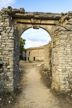 Old abandoned stone-built house in Old Perithia at Pantokrator Mountain, Corfu Island, Greece. Old Perithia is a ghost village on the northern side of Corfu.