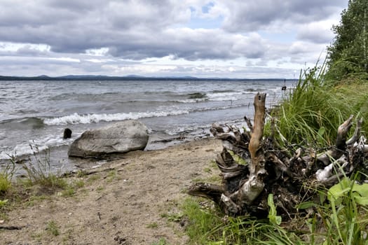 evening lake in cloudy weather, South Ural, Uvildy