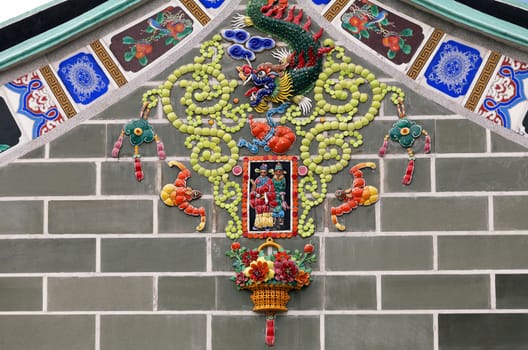 Decoration of a Vietnamese temple wall, flying dragon