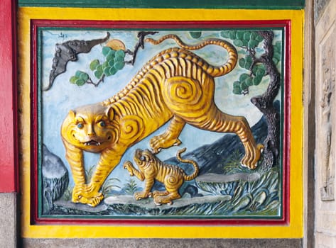 Tiger relief decoration of a temple in Vietnam
