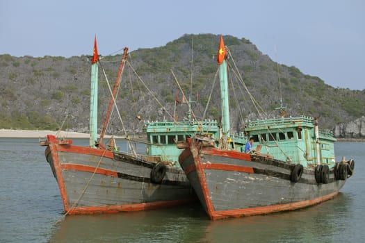 VIETNAM, HA LONG BAY - JANUARY 03, 2015 - Fishermen boats in Vietnam