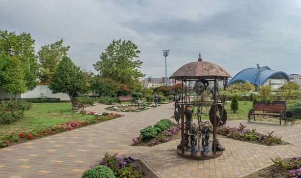 Yuzhne, Ukraine - 09.03.2018. Garden of forged sculptures in Yuzhny,  port  city in Odessa province of Ukraine on the country's Black Sea coast.