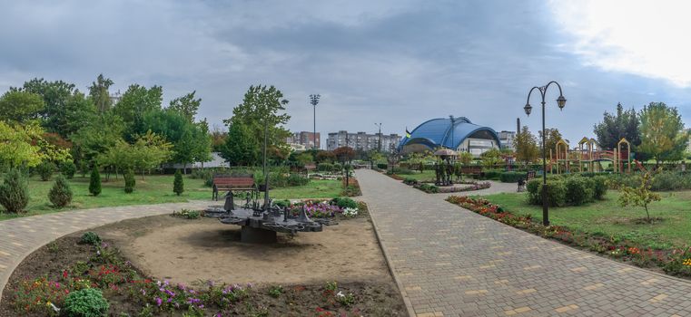 Yuzhne, Ukraine - 09.03.2018. Garden of forged sculptures in Yuzhny,  port  city in Odessa province of Ukraine on the country's Black Sea coast.