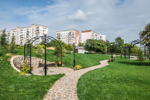 Yuzhne, Ukraine - 09.03.2018. Georgian square in Yuzhny,  port city in Odessa province of Ukraine on the country's Black Sea coast.