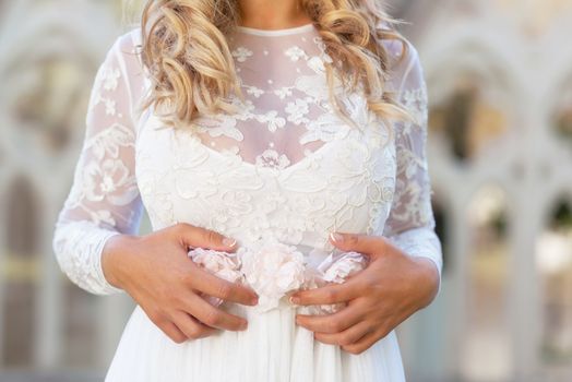 Wedding theme, close up view of a bride.