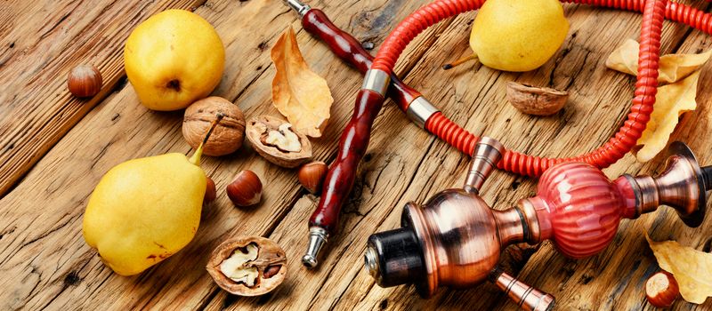 Oriental shisha hookah with aroma pear for relax.Pear shisha.Autumn hookah menu