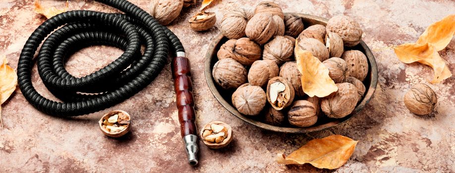 Oriental shisha hookah with aroma walnut for relax.Walnut shisha