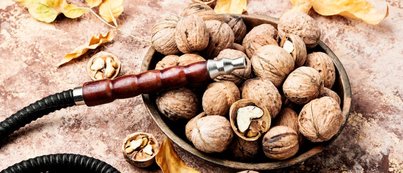 Oriental shisha hookah with aroma walnut for relax.Walnut shisha