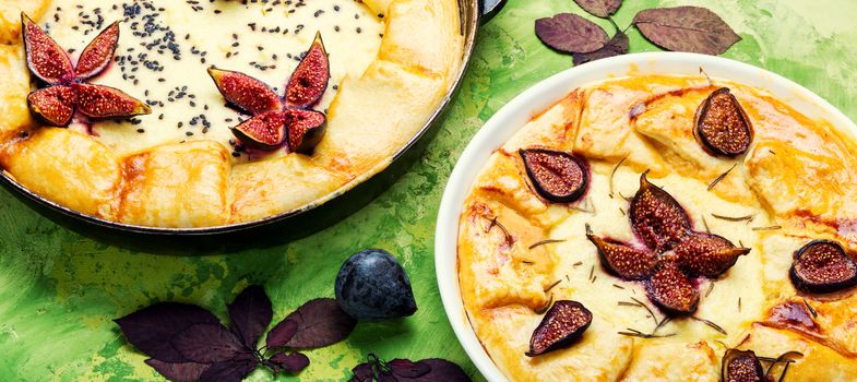 Autumn cake, Italian focaccia with cottage cheese and figs