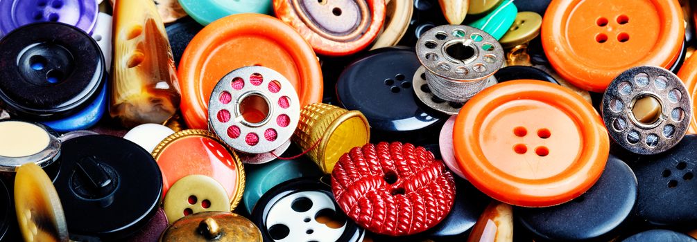 Mix of plastic buttons for clothing. Bright assorted buttons ,mix colors.Sewing set