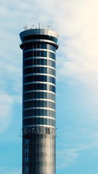 Air traffic contact center tower of Suvarnabhumi international airport Bangkok Thailand which manage queue of runway and communication between airplane for safty in air and ground with technology.