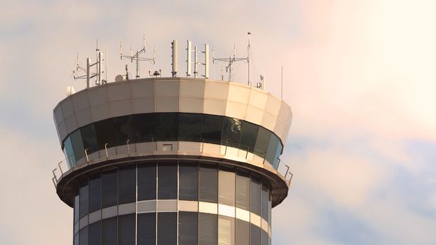 Air traffic contact center tower of Suvarnabhumi international airport Bangkok Thailand which manage queue of runway and communication between airplane for safty in air and ground with technology.