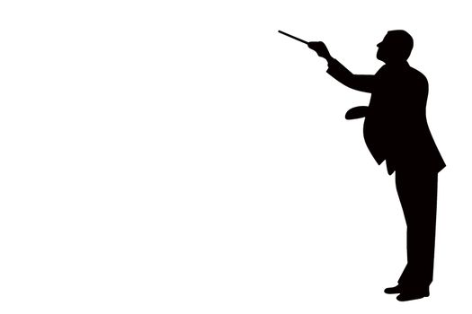 black silhouette of a classical music conductor isolated on a white background
