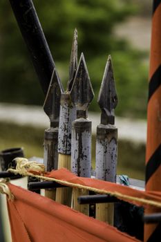 Ancient medieval spears, detail of war weapon