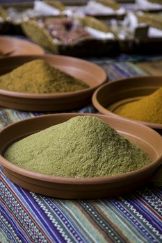 Ground spices in a market, condiment detail, exotic