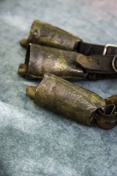 Antique cowbells for animals, signaling detail for cows