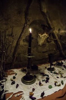 Altar for satanic rituals, witchcraft detail, occultism and sect