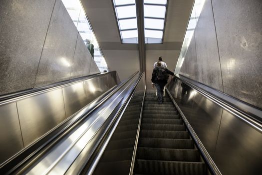 Mechanical stairs for pedestrians, detail of access for people, transport