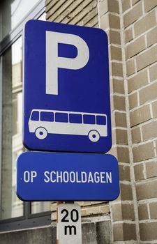 Dutch bus stop signal, sign for school days, transportation