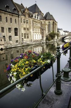 Old canal of the city of Ghent, detail of tourism, Europe