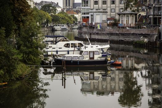 Old canal of the city of Ghent, detail of tourism, Europe