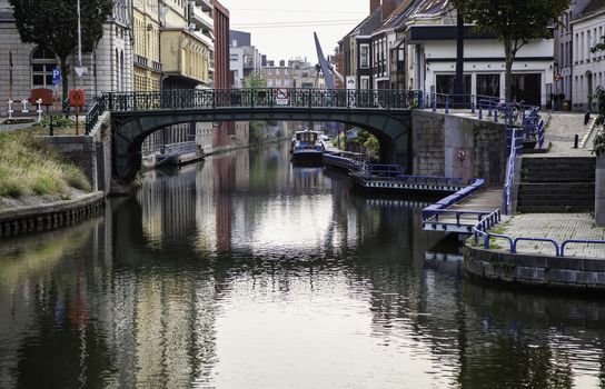 Old canal of the city of Ghent, detail of tourism, Europe