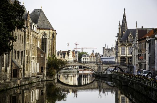 Old canal of the city of Ghent, detail of tourism, Europe