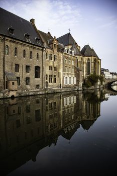 Old canal of the city of Ghent, detail of tourism, Europe