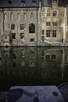Old canal of the city of Ghent, detail of tourism, Europe