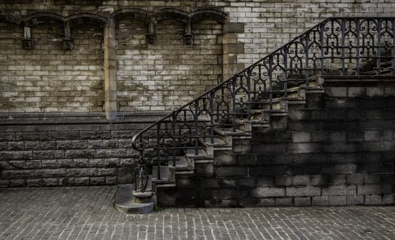 Old stone staircase, detail of medieval steps, history