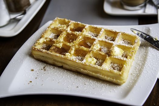Typical sweet waffle from Belgium, typical dessert detail, tourism