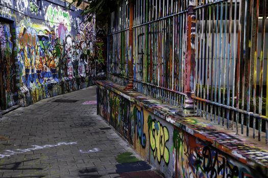 Street of graffiti in the city of Ghent, urban art detail