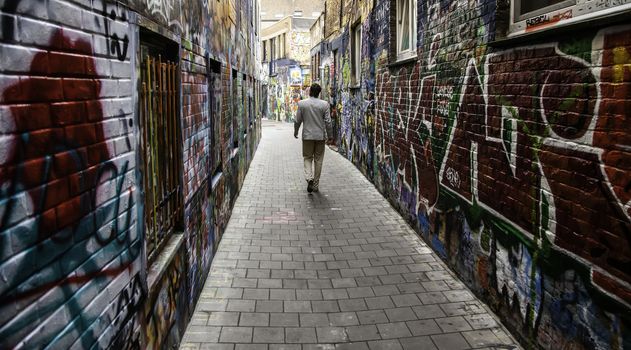 Street of graffiti in the city of Ghent, urban art detail