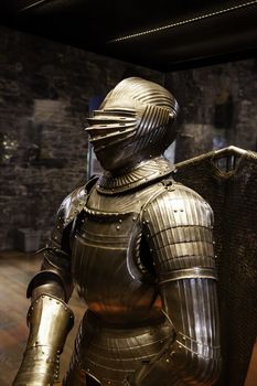 Ancient medieval defense armor, detail of ancient weapon, crossed
