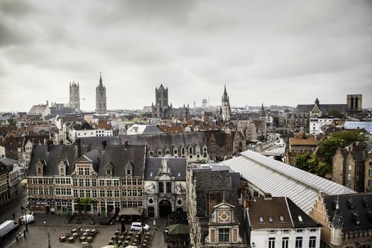 Panoramic view of the city of Ghent, detail of city of Belgium, Europe