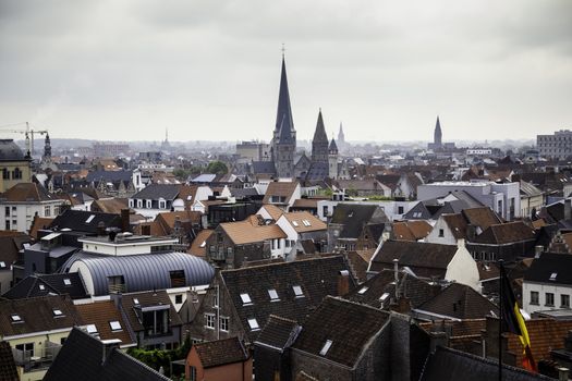 Panoramic view of the city of Ghent, detail of city of Belgium, Europe