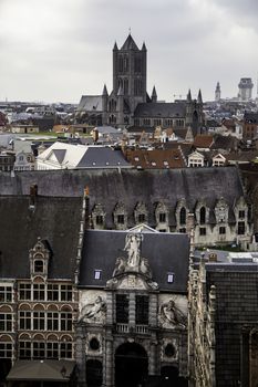 Panoramic view of the city of Ghent, detail of city of Belgium, Europe