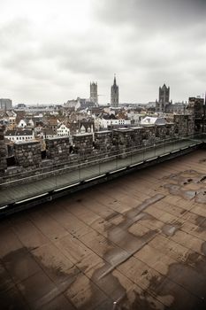 Old building in the city of Ghent, tourism in Europe, Belgium in September