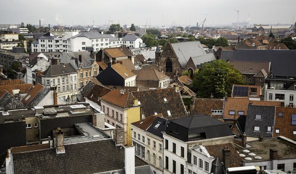 View of Ghent from the height, detail of Belgium, tourism