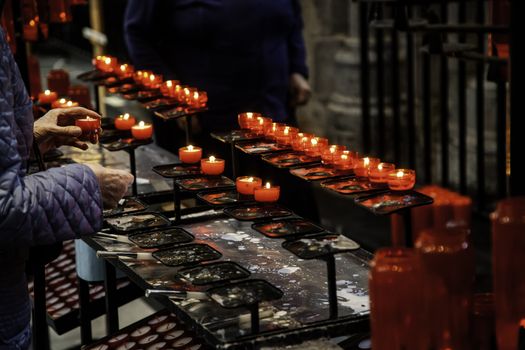 Wax candles in a church, belief and faith, religion